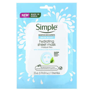 Simple Skincare, Water Boost Hydrating Sheet Mask with Minerals and Plant Extract, 1 Sheet Mask, 0.78 fl oz (23 ml)