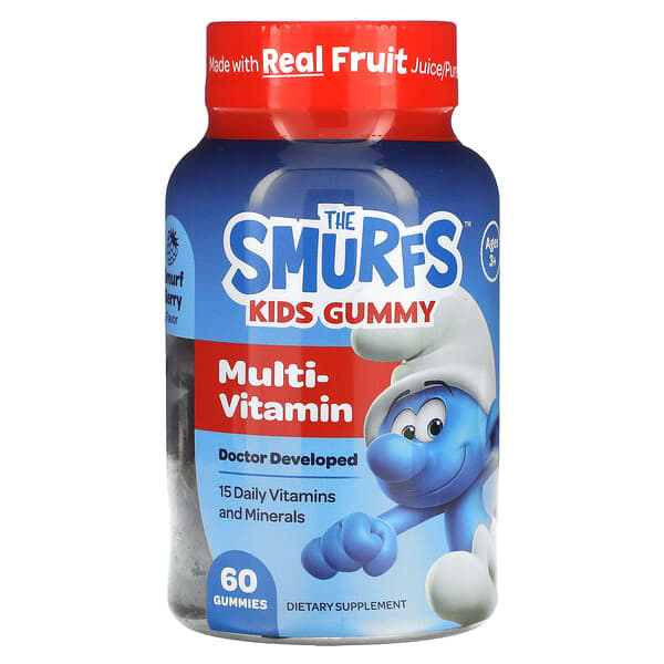 The Smurfs, Gommes pour enfants, Multivitamines, À partir de 3 ans, Baie schtroumpfante, 60 gommes