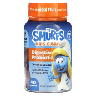 The Smurfs, дитячі жувальні пробіотики для покращення травлення, для дітей від 3 років, зі смаком ягід, 40 жувальних мармеладок