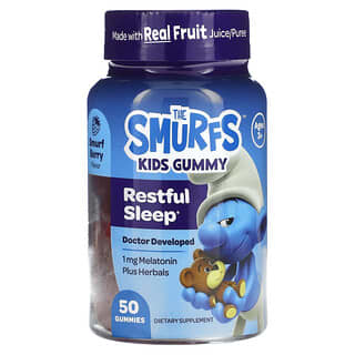 The Smurfs‏, أقراص مضغ للأطفال، بتعزيز النوم العميق، للأعمار 3+، بنكهة التوت، 50 قرصًا للمضغ
