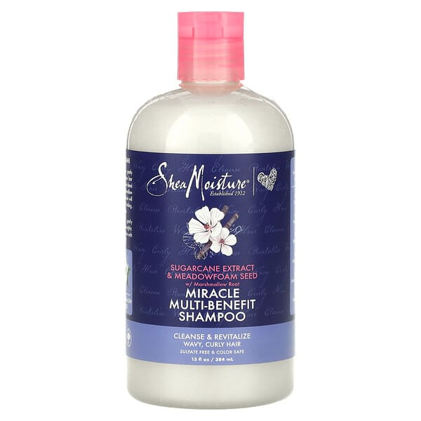 SheaMoisture‏, "שמפו רב-תכליתי מבית Miracle, לשיער גלי, מתולתל, תמצית קנה סוכר וזרעי Meadowfoam, 384 מ""ל (13 אונקיות נוזל)"