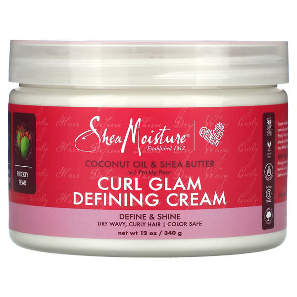 SheaMoisture‏, קרם לעיצוב Curl Glam Defining, שיער גלי, מתולתל יבש, שמן קוקוס וחמאת שיאה עם אגס קוצני, 340 גרם (12 אונקיות)