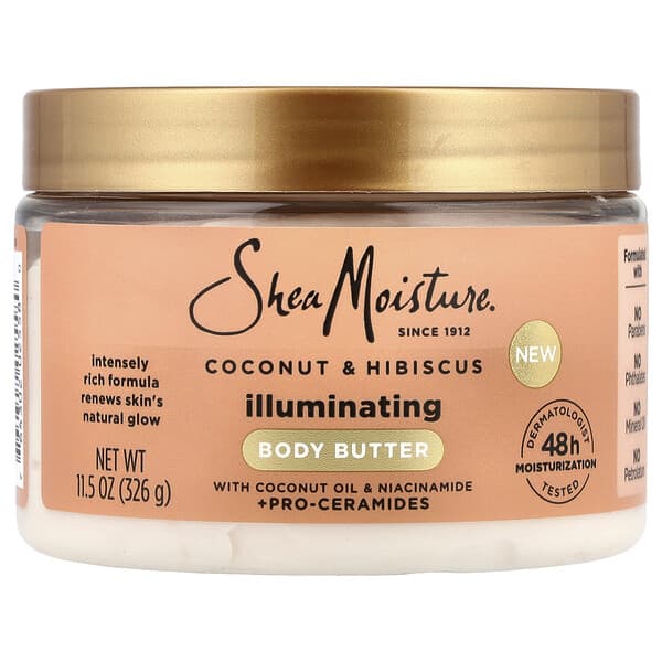 SheaMoisture, 일루미네이팅 바디 버터, 코코넛 & 히비스커스, 326g(11.5oz)