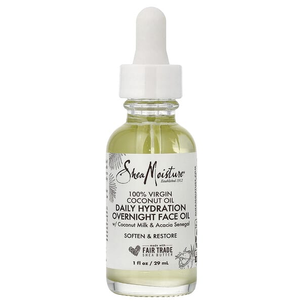 SheaMoisture, 100% 버진 코코넛오일, 데일리 하이드레이션 오버나이트 페이스 오일, 29ml(1fl oz)