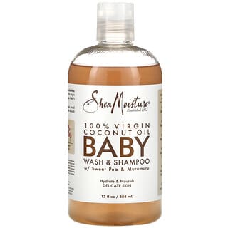 SheaMoisture, Shampooing et shampooing pour bébé à l'huile de noix de coco 100 % vierge aux pois de senteur et au murumuru, 384 ml