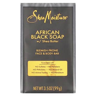 SheaMoisture, Barre pour le visage et le corps sujettes aux imperfections, Barre de savon noir africain au beurre de karité, 99 g