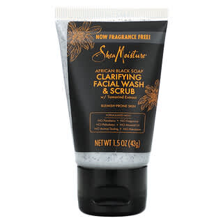 SheaMoisture, африканское черное мыло, очищающий гель для душа и скраб для лица, без отдушек, 43 г (1,5 унции)