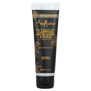 SheaMoisture, Spălare și exfoliant facial clarificant cu extract de tamarind, săpun negru african, fără parfum, 4 oz (113 g)