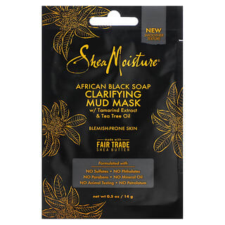 SheaMoisture, 非洲黑皂，澄淨美容泥膜，含羅望子提取物和茶樹油，0.5 盎司（14 克）