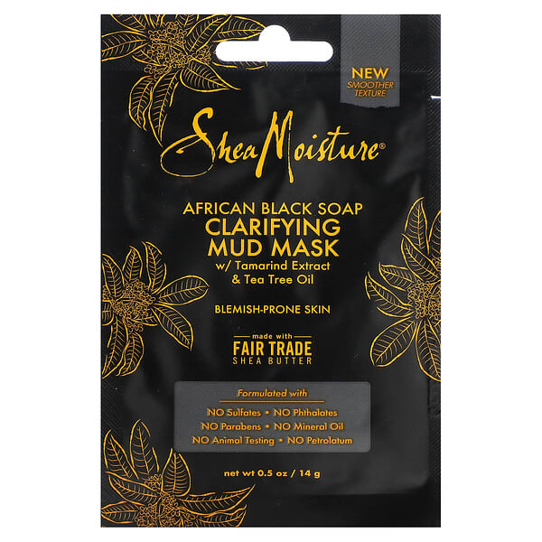 SheaMoisture, African Black Soap, Clarifying Mud Beauty Mask w/ Tamarind Extract &amp; Tea Tree Oil, 0.5 oz (14 g)