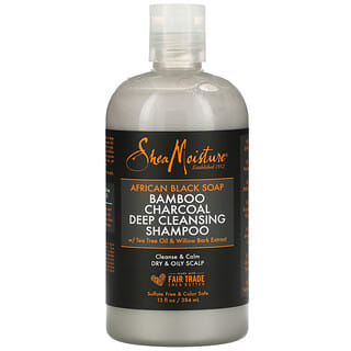 SheaMoisture, 非洲黑皁、竹炭深層清潔洗髮精，乾性和油性頭皮，茶樹油和柳樹皮，13 液量盎司（384 毫升）