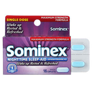 Sominex, Ayuda para dormir de noche, Fórmula de máxima concentración, 16 comprimidos oblongos