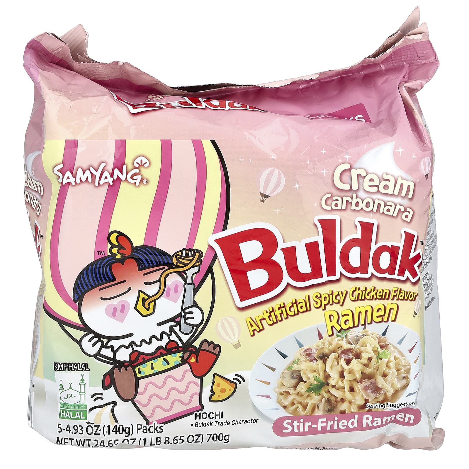 Buldak™，煸炒拉面，辣子雞味，奶油培根面，5 包，每包4.93 盎司（140 克）