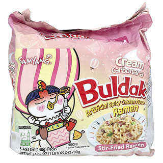 Buldak™, Ramen sauté, Poulet épicé, Crème carbonara, 5 sachets, 140 g chacun