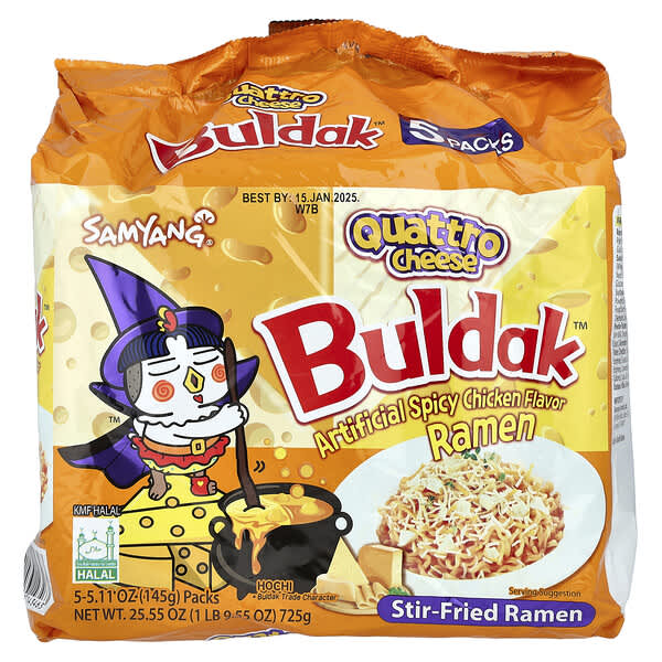 Buldak, Buldak™, 볶음라면, 스파이시 치킨, 콰트로 치즈, 5팩, 각 145g(5.11oz)