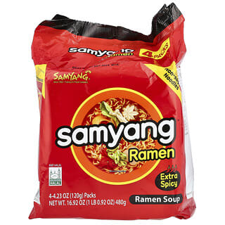 Samyang, ラーメンスープ、エクストラスパイシー、4袋、各120g（4.23オンス）