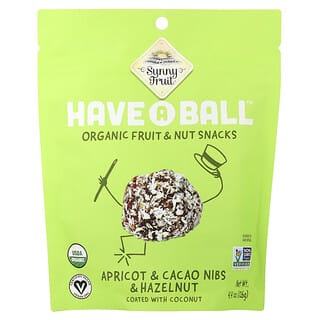 Sunny Fruit, Have A Ball™, Bio gyümölcs- és diós snackek, sárgabarack- és kakaóbab és mogyoró, 126 g
