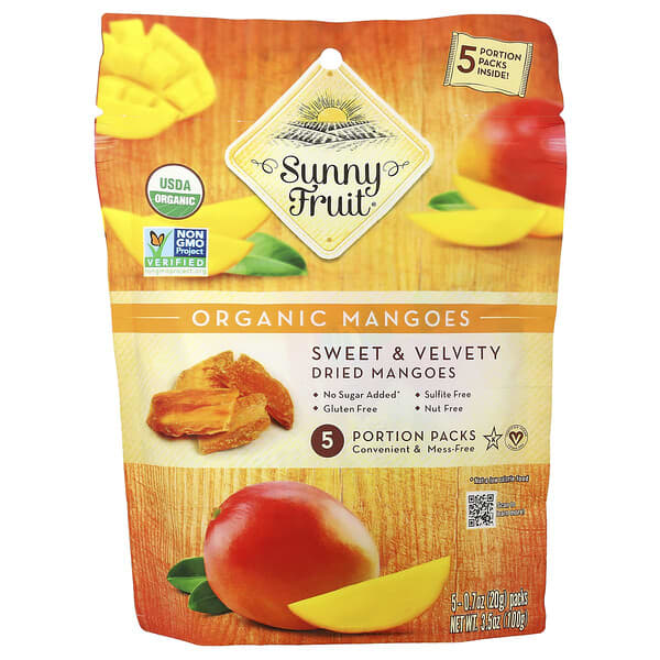 Sunny Fruit, Organické sušené mango, 5 porcí, 20 g v balení
