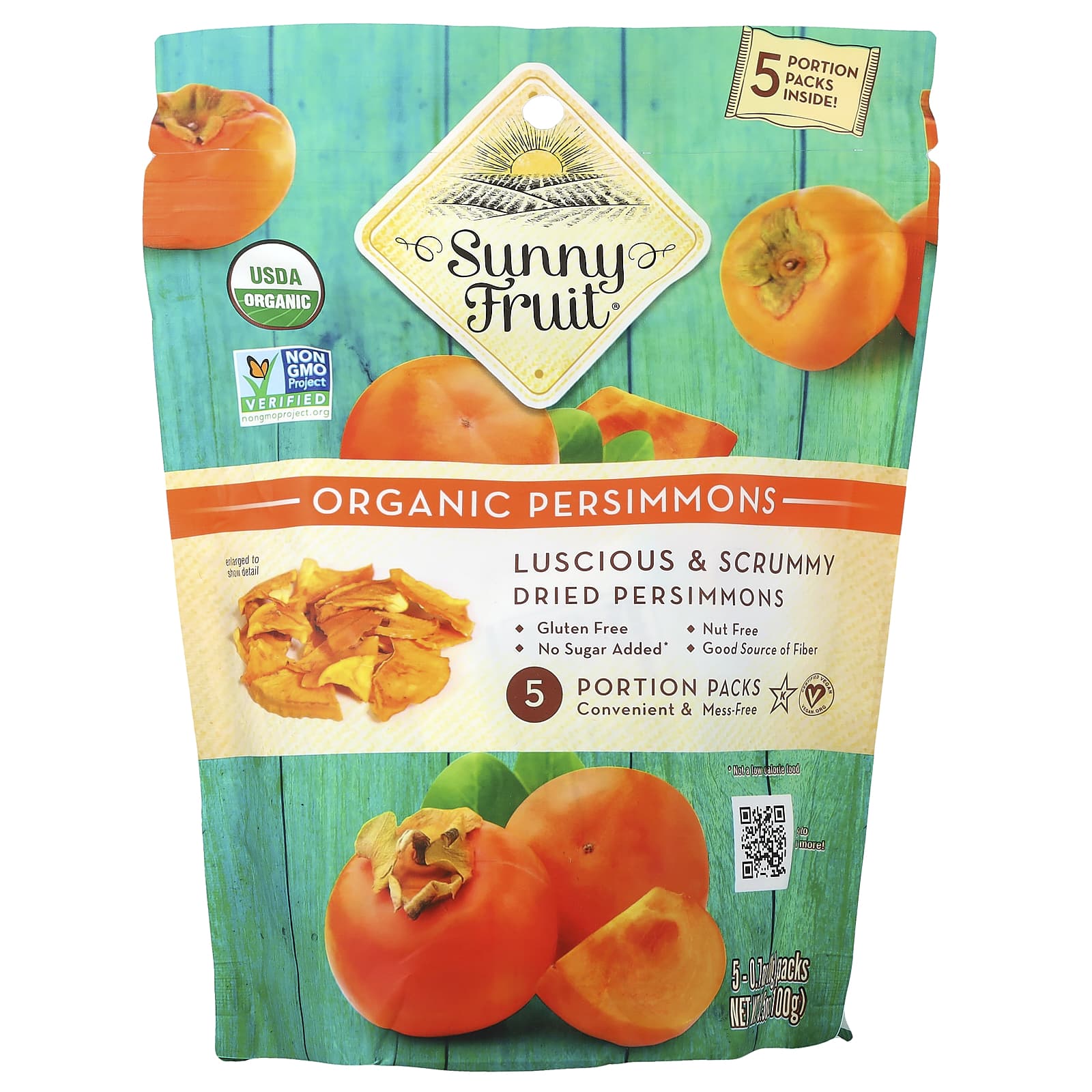 Sunny Fruit, органическая сушеная хурома, 5 порционных пакетиков по 20 г (0,7 унции)