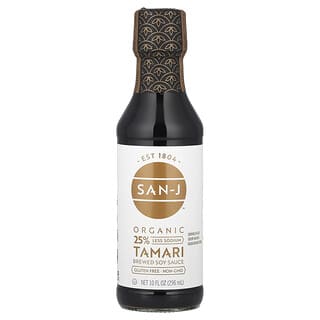 San-J, Organic Tamari Brewed Soy Sauce, 25% Less Sodium, 10 fl oz (296 ml)