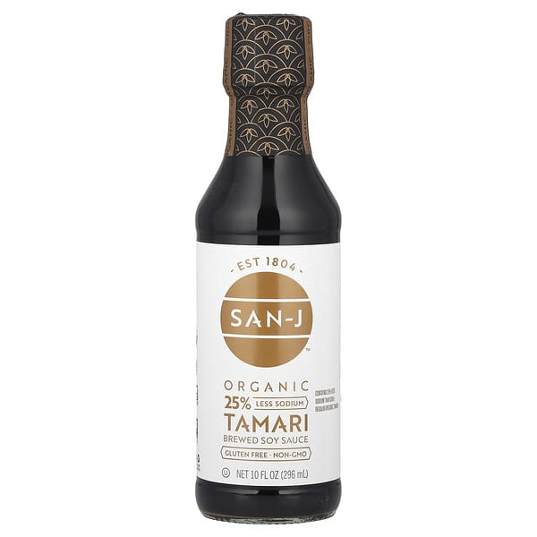 San-J, 유기농 타마리 양조간장, 저염, 296ml(10fl oz)