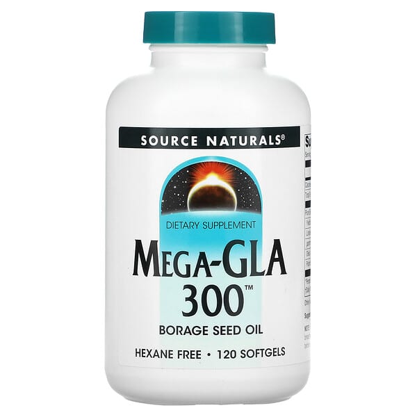 Source Naturals, Mega-GLA 300, Suplemento de aceite de semilla de borraja, 120 cápsulas blandas