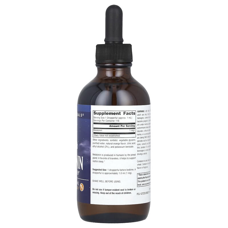 Sleep Science, Melatonin, Orange, 1 mg, 4 fl oz (118.28 ml)