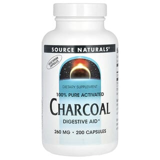 Source Naturals, 100% чистый активированный уголь, 260 мг, 200 капсул