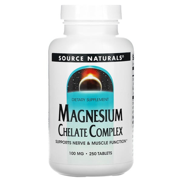 Source Naturals, Magnesium Chelate (Quelato de Magnesio), 100 mg, 250 Pastillas