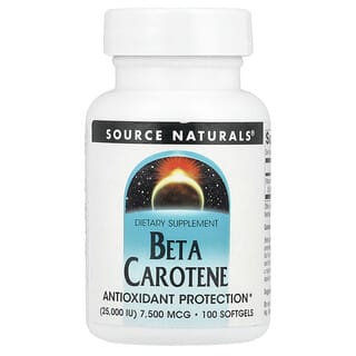 Source Naturals, β-胡蘿卜素，7500 微克（25,000 國際單位），100 粒軟凝膠