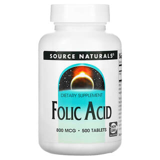 Source Naturals, Ácido Fólico, 800 mcg, 500 Tabletes