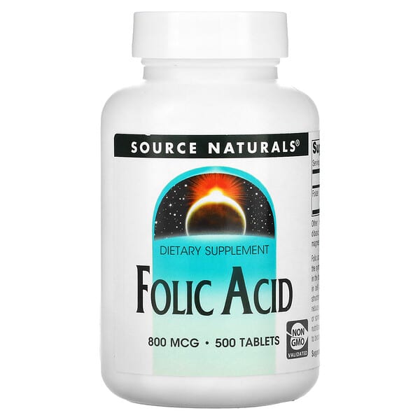 Source Naturals, Folsäure, 800 mcg, 500 Tabletten