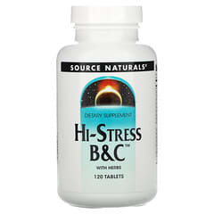 Source Naturals, Hi-Stress B&C, витамины B и C с травами, 120 таблеток