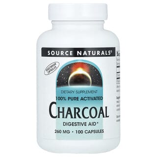 Source Naturals, Charbon actif 100 % pur, 520 mg, 100 capsules (260 mg par capsule)