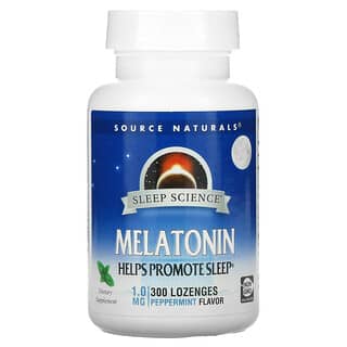 Source Naturals, Science du sommeil, Mélatonine, Menthe poivrée, 1 mg, 300 pastilles
