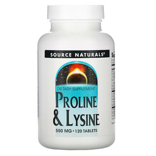 Source Naturals, L-prolina y L-lisina, 550 mg, 120 comprimidos
