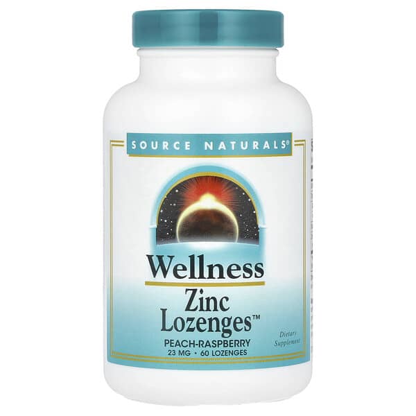 Source Naturals Wellness Zinc Lozenges™, Peach-Raspberry, 23 mg, 60 Lozenges