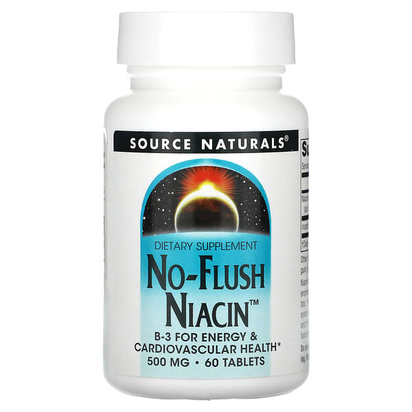 Source Naturals, ниацин, не вызывает приливов крови, 500 мг, 60 таблеток