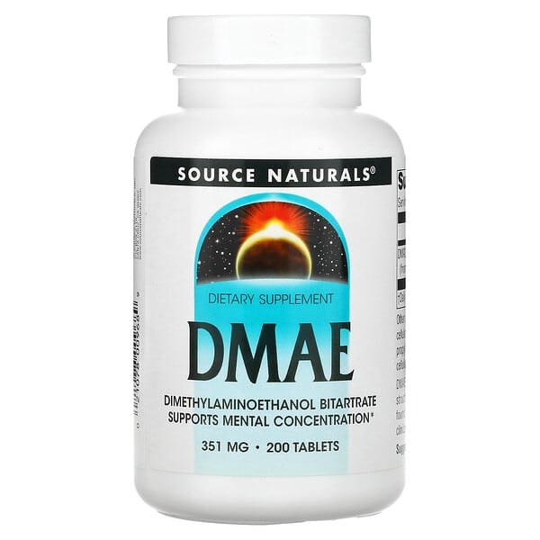 Source Naturals‏, DMAE (דימתיל אתנול אמין), 351 מ"ג, 200 טבליות