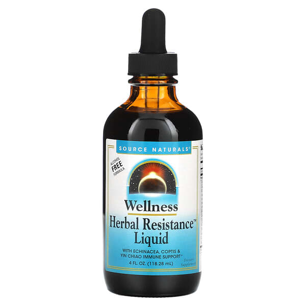 Source Naturals, Wellness，Herbal Resistance Liquid，含紫錐菊、黃連和銀翹，不含酒精，4 盎司（118.28 毫升）