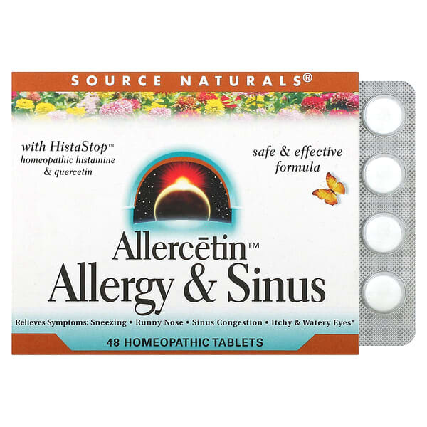 Source Naturals, Allercetin, Alergia y senos nasales, 48 comprimidos homeopáticos