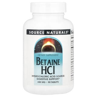 Source Naturals, Clorhidrato de betaína, 650 mg, 90 comprimidos