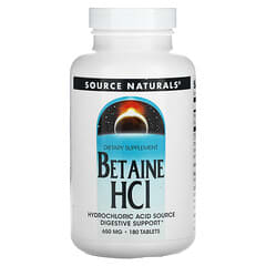 Source Naturals, Clorhidrato de betaína, 650 mg, 180 comprimidos