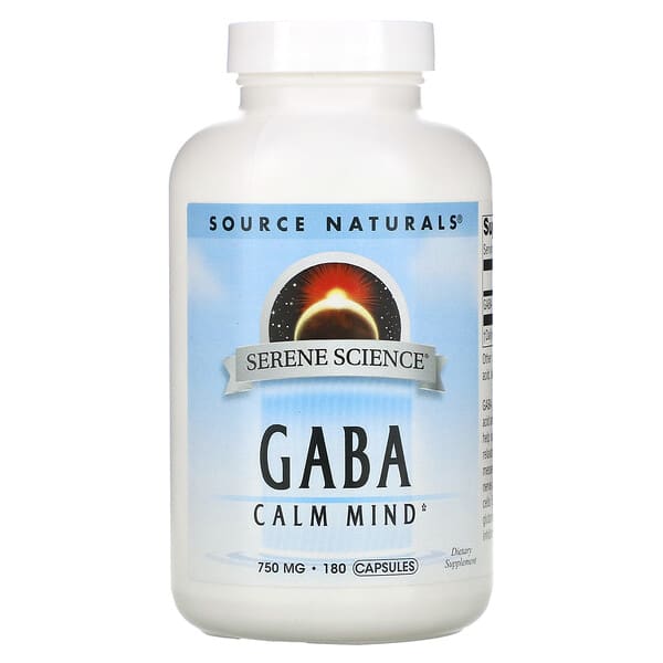 Source Naturals‏, GABA Calm Mind, מכיל 750מ"ג, 180 כמוסות