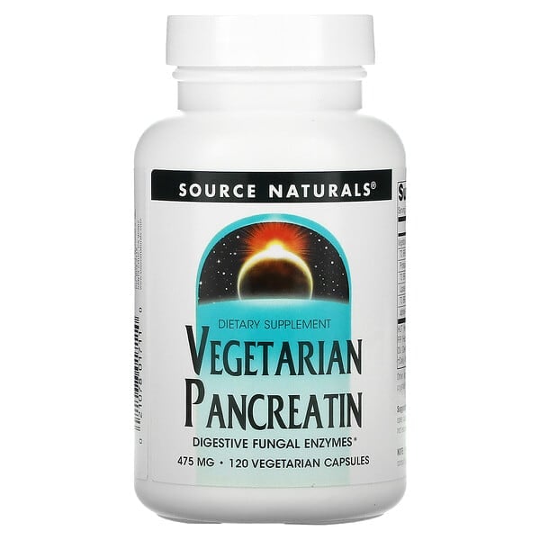 Source Naturals, вегетаріанський панкреатин, 475 мг, 120 вегетаріанських капсул