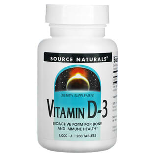Source Naturals, витамин D3, 1000 МЕ, 200 таблеток
