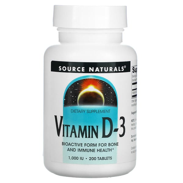 Source Naturals, ビタミン D-3、1,000 IU、200粒