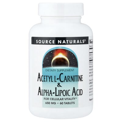 Source Naturals, Acetyl L-Carnitine and Alpha-Lipoic Acid, 650 mcg, 60 Tablets