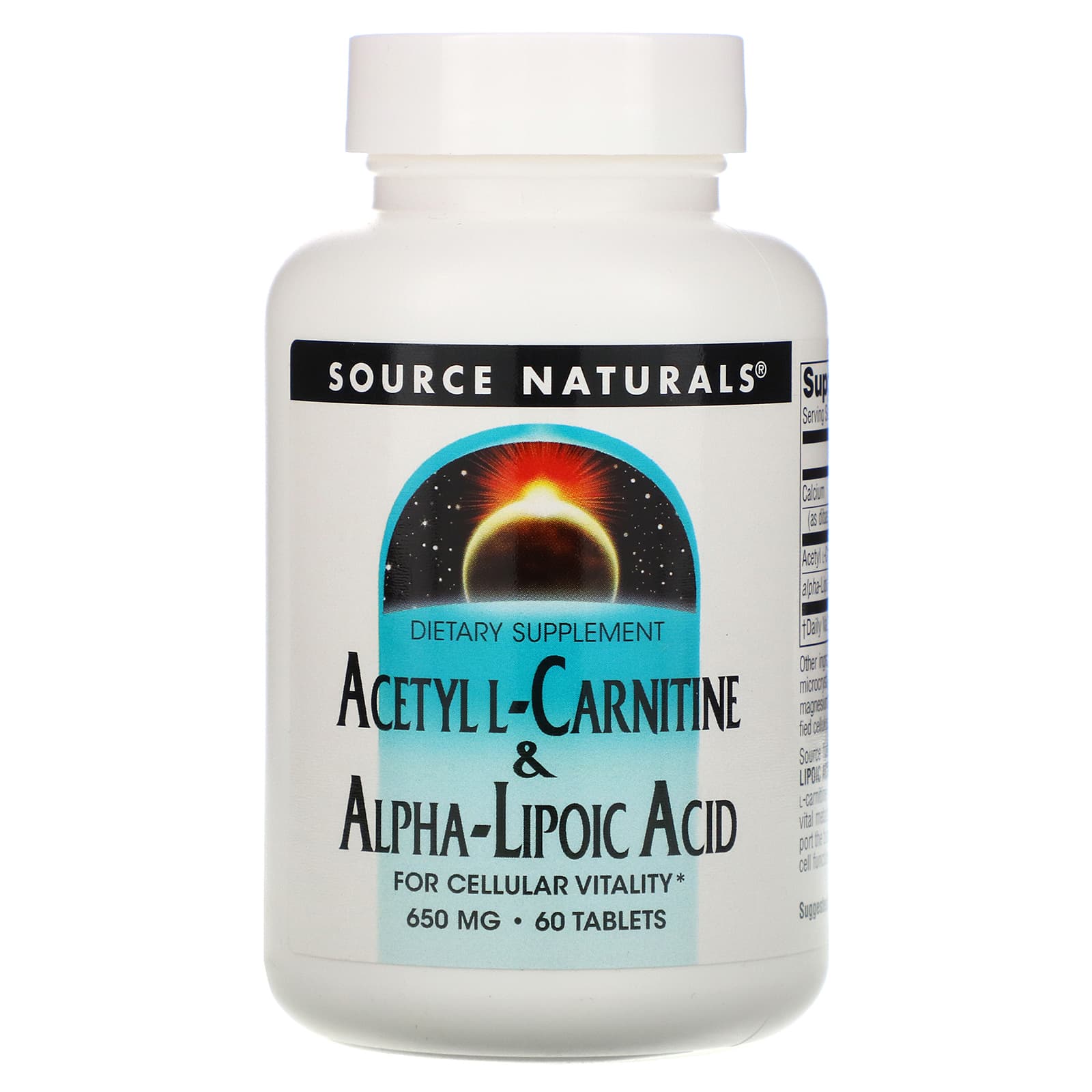 Source Naturals, Acetyl LCarnitine & AlphaLipoic Acid, 650 mg, 60 Tablets