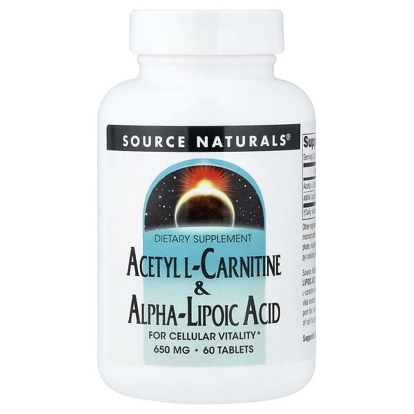 Source Naturals, 아세틸 l-카르니틴 및 알파리포산, 60정